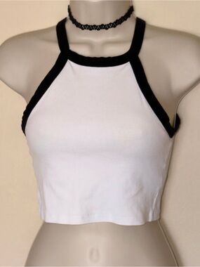 Zara White Crop Top with Black Trim